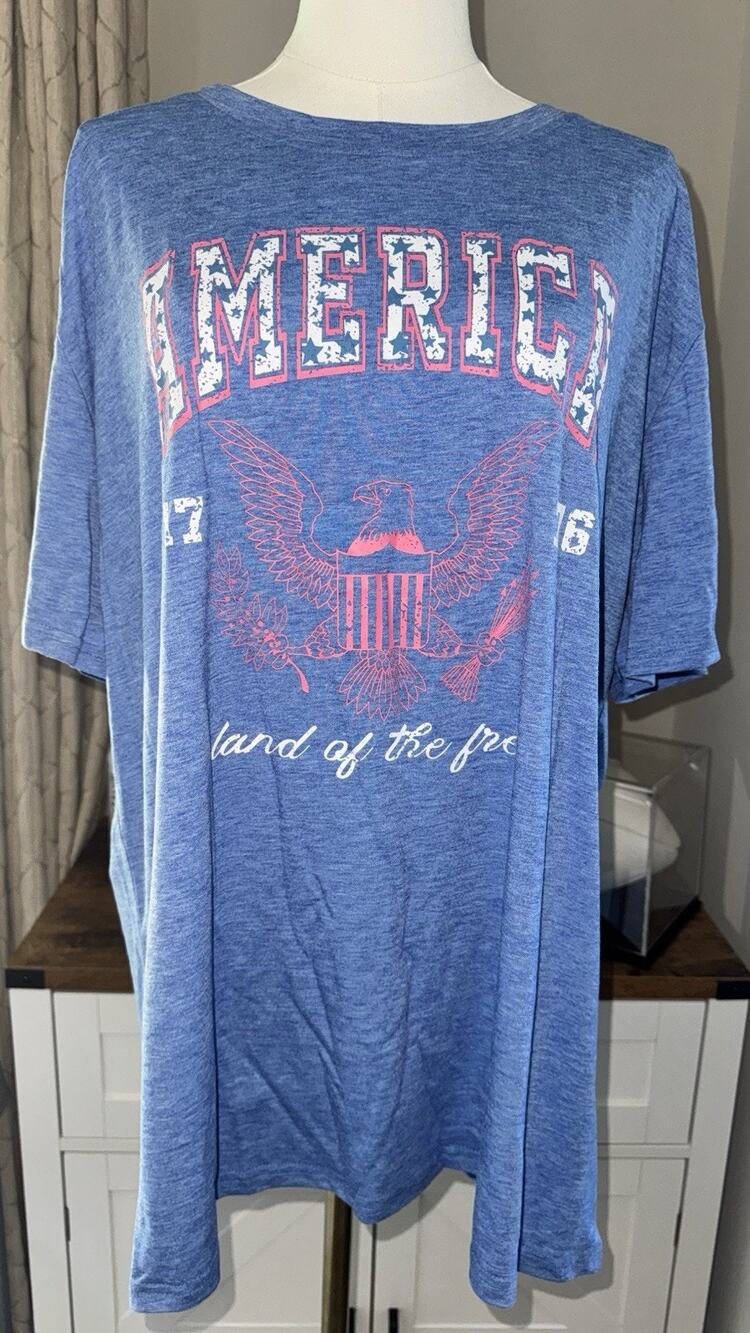 American Eagle Graphic T Shirt XXL Blue Patriotic Eagle USA Oversized Tee NIB